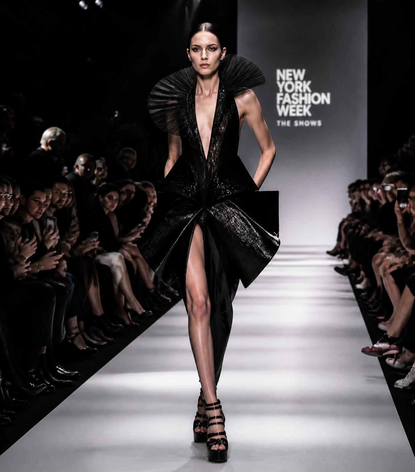 Model walking the PostUp NYC runway during New York Fashion Week
